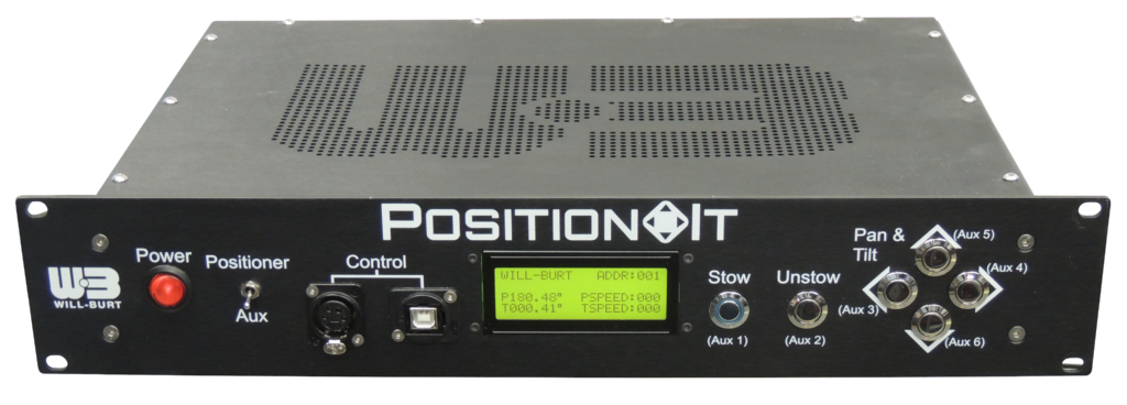The handheld and 2U rack mount controllers are Pelco-D compatible with programmable home and stow positions. The AC powered rack mount controller provides power and pan and tilt commands to the positioner and is adaptable to contact closure switches for I/O panels. The handheld controller has a keyboard for programming and an LCD screen and can be optionally used in conjunction with the rack mount controller