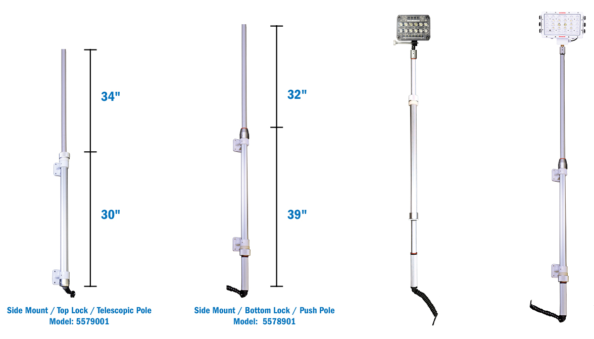 Will-Burt’s Light Poles are made of rugged, anodized aluminum to withstand harsh environments and lock in either direction for easy use with gloved hands.
