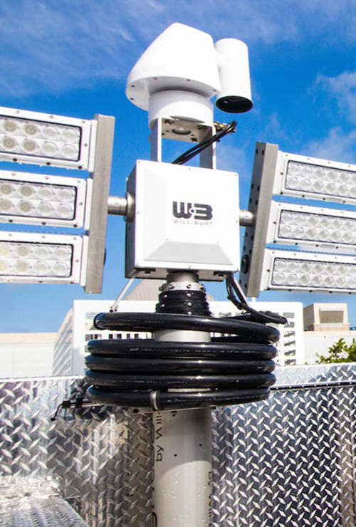 A camera, elevated to a height from 5 ft. to 30 ft. above the vehicle roof provides real-time monitoring and surveillance, allowing ground personnel to survey an emergency scene quickly and efficiently.